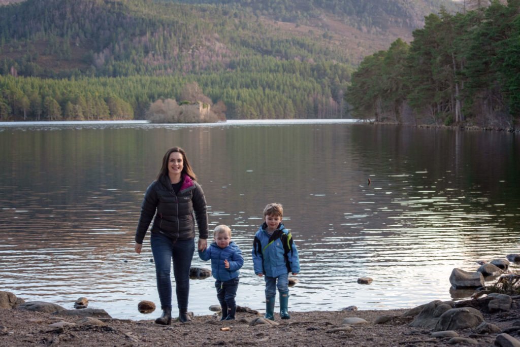 Mother and sons enjoying Loch an Eilein