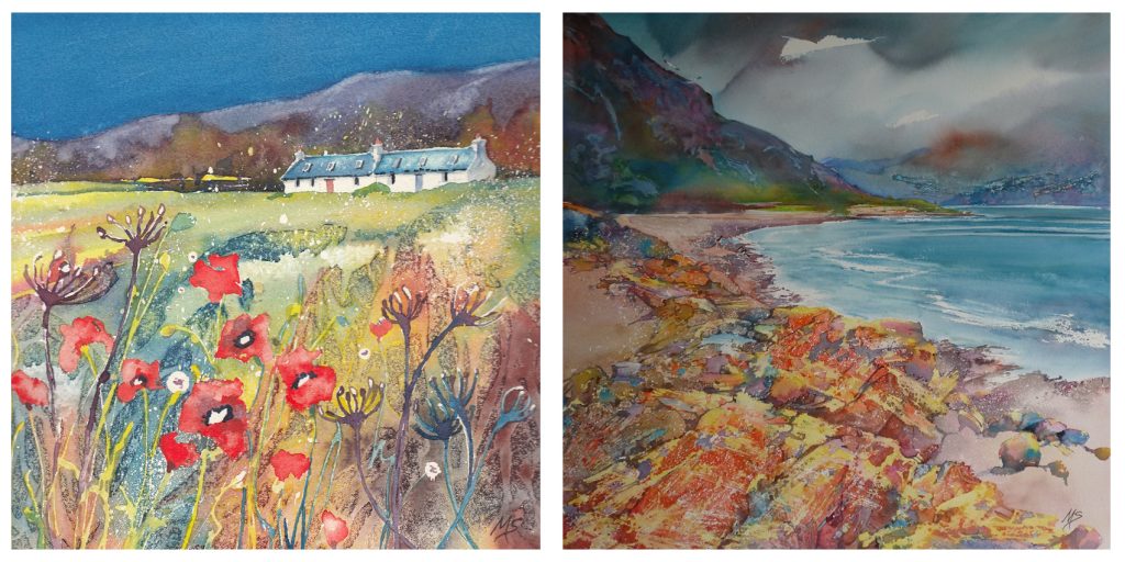 Two painting by Miriam Smith - Autumn Poppies and Misty Shore
